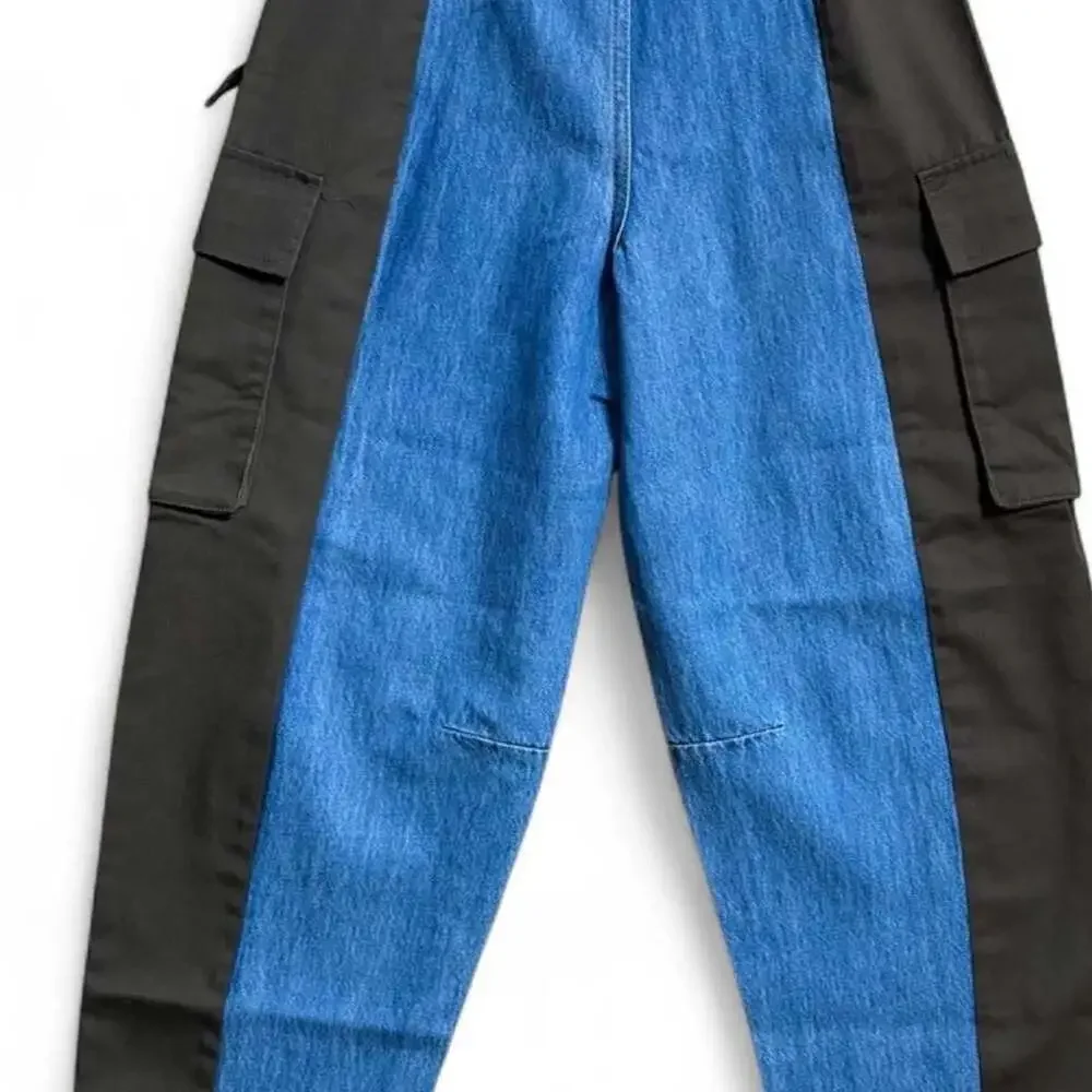 Future Collective Mixed-Fabric Barrel Leg Cargo Jeans Size 0